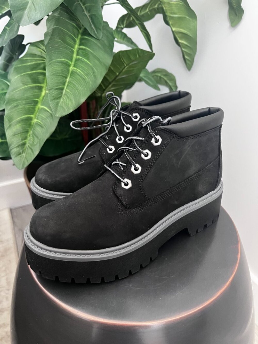 Timberland Stone Street Premium Platform Waterproof Chukka Boots Black Nubuc